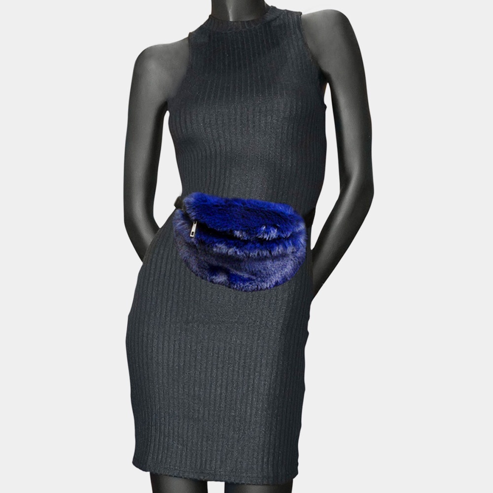Blue Faux Fur Fanny Pack / Belt Bag